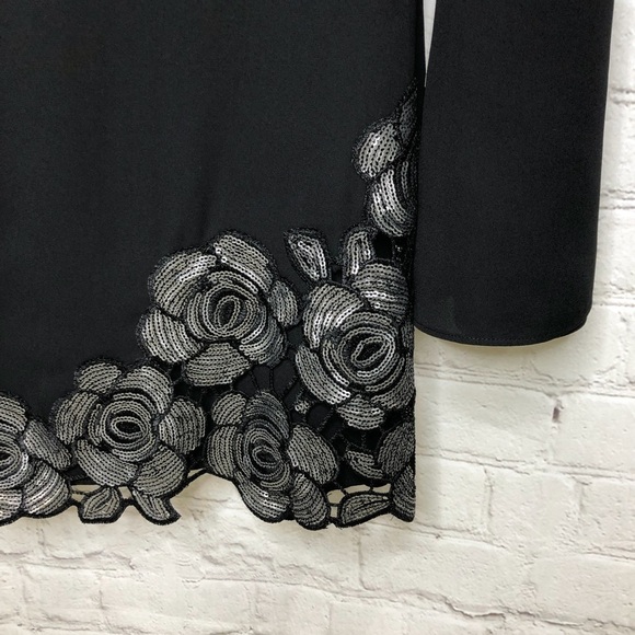 Marciano Sequin Rose Detail Shift Dress Size XS Black Long Sleeve - Picture 7 of 9